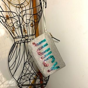 Juicy Couture sequin logo wristlet pouch